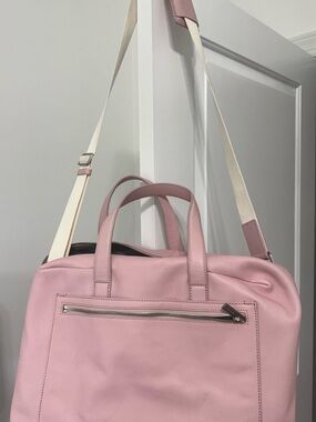 Away Pink Leather Shoulder Tote with Cream Strap